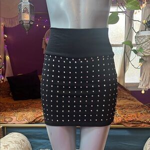 Vintage Y2K goth grunge studded metallic rhinestone bodycon mini skirt